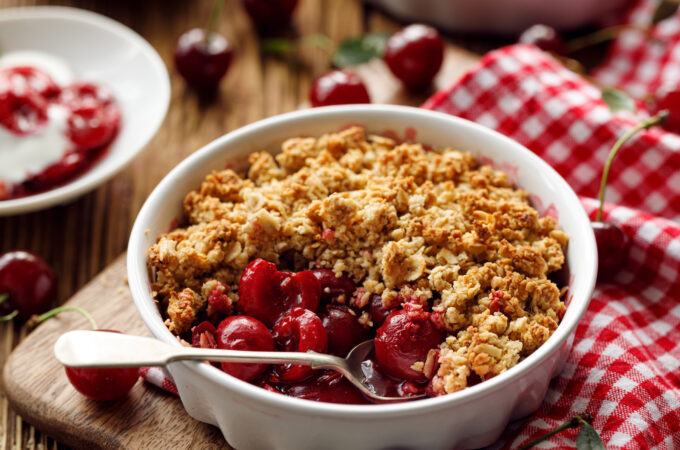 Berry Almond Crisp With Cardamom Custard - The Holistic Highway - Ayurvedic Meals Plans