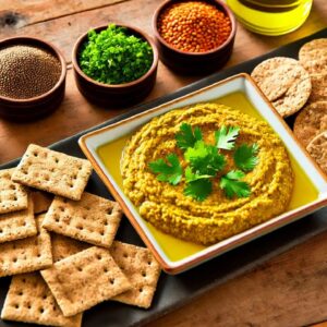 Golden Lentil Dip with Spelt Crackers: Ayurvedic Thanksgiving Meals - Appetizers, Desserts & More - The Holistic Highway - Ayurvedic Meals